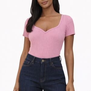 ZARA Ribbed Pink Bodysuit Size S NWOT